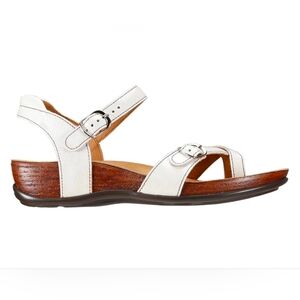 SAS White Leather Sandals with Brown Accents